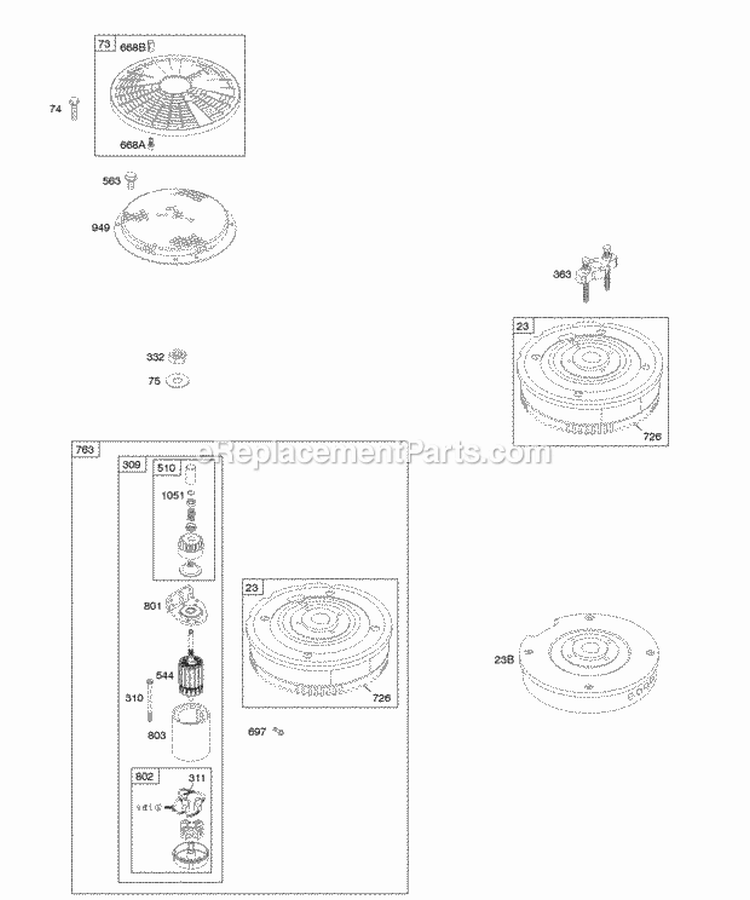 Flywheel Diagram and Parts List for 303777-1114-E1  Briggs and Stratton Engine